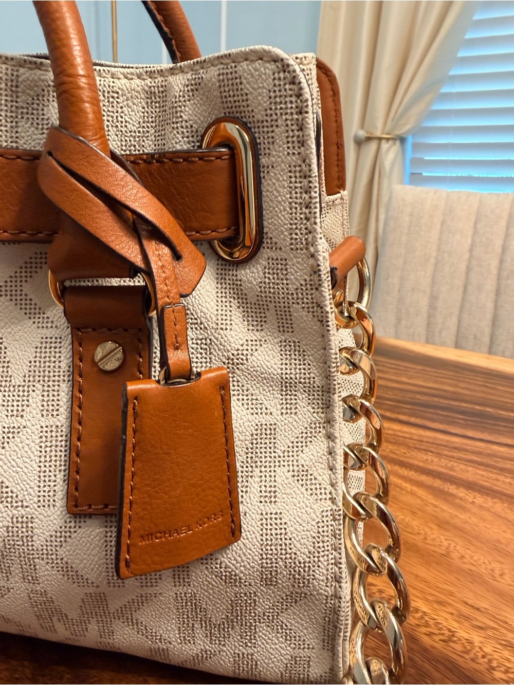 MICHAEL KORS Hamilton East West Tote Satchel Signature Canvas & Leather GUC - Picture 5 of 17